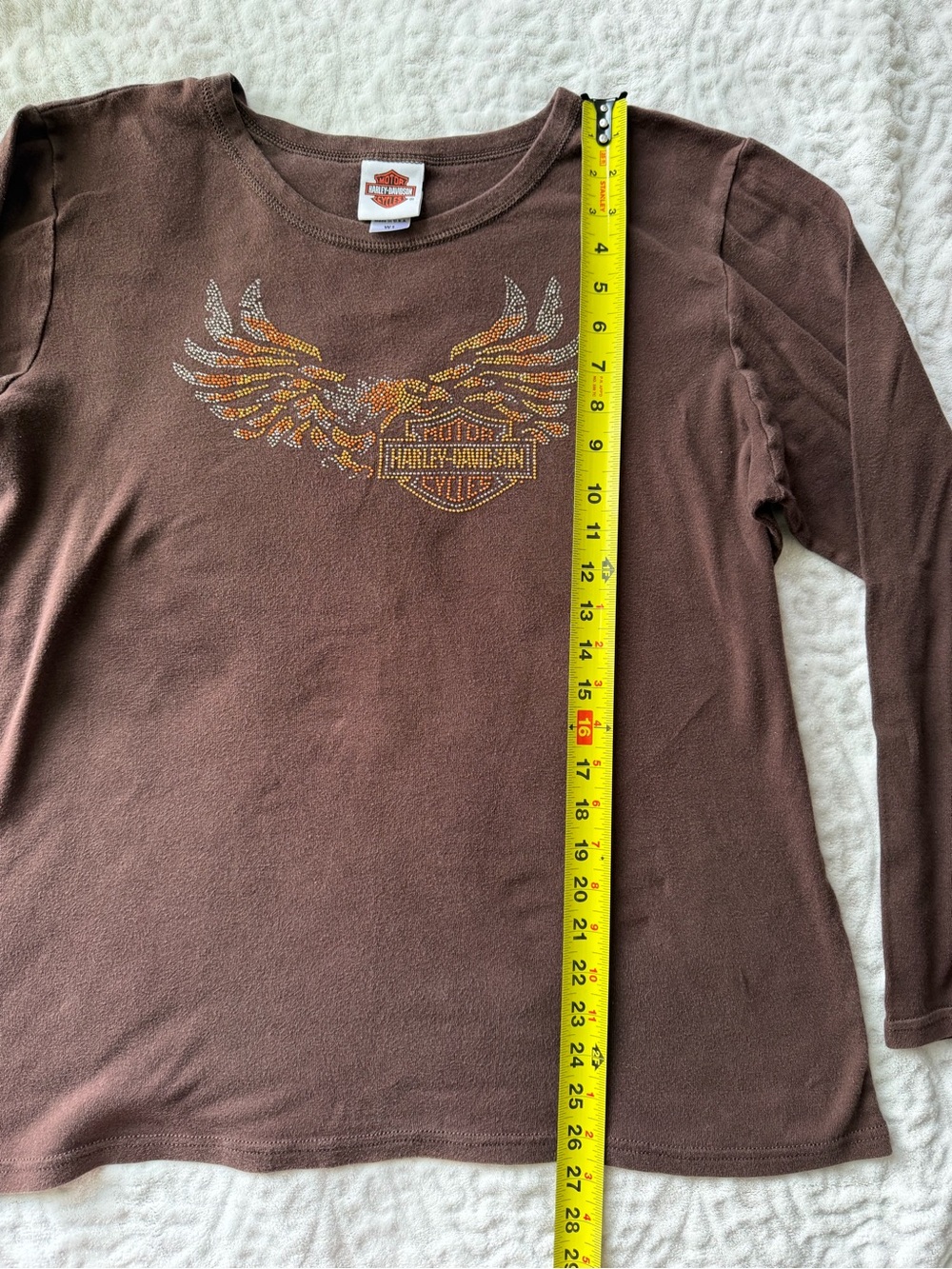 Harley-Davidson Women’s Brown Rhinestone Eagle Long Sleeve Graphic Tee | Size W1 - Picture 7 of 10